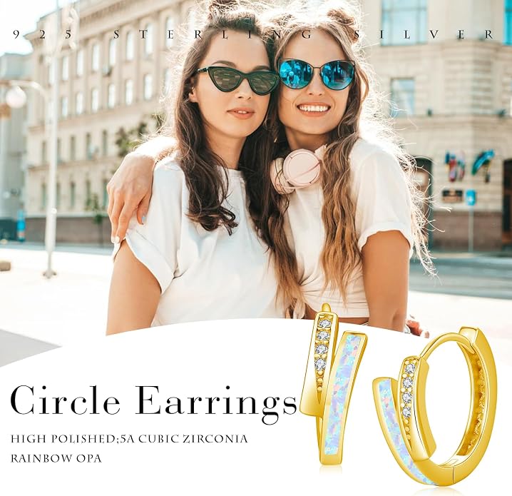 MEDWISE Mothers Day Gifts for Mom Multi Colored Opal Hoop Earrings for Women 925 Sterling Silver Huggie Hoop Earrings Jewelry Gift for Women Daughter Wife Mom Friends