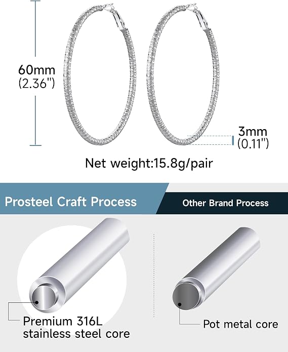 PROSTEEL 30/40/60/80/100mm Chunky Hoop Earrings For Women Gold Plated/Black Stainless Steel Hoops Earrings Statement Jewelry