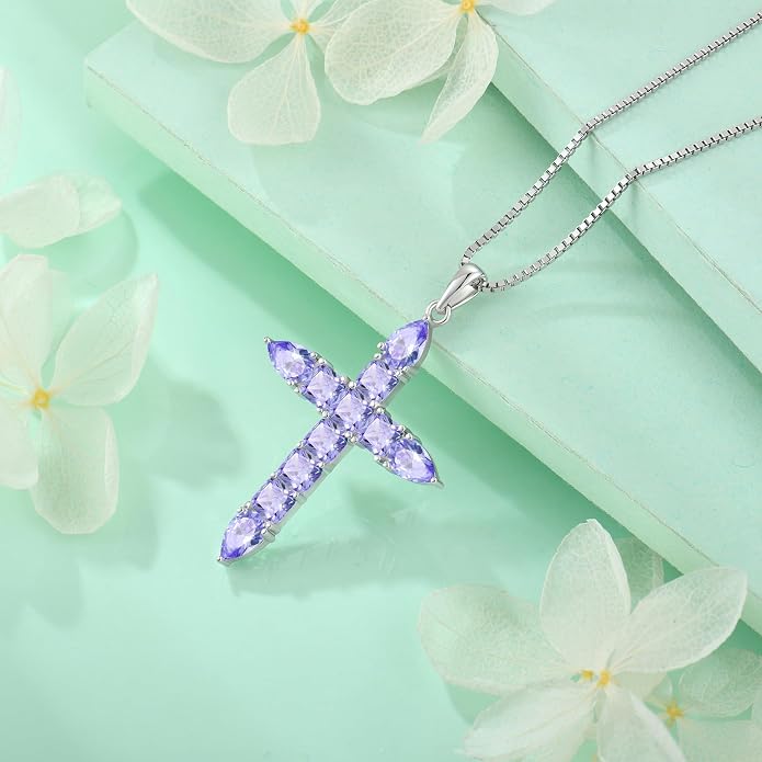 STARCHENIE 925 Sterling Silver Cross Necklace for Women Birthstone Jewelry | 925 Sterling Silver Crucifix Pendant, Birthstone Jewelry, Christian Religious Gift for Her