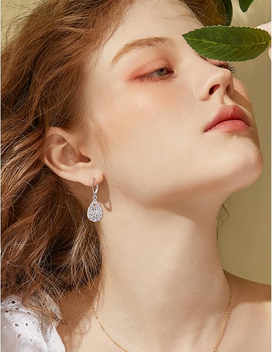 925 Sterling Silver Filigree Dangle Drop Earrings Daisy/Lotus/Rose Flower/Moonstone Leverback Teardrop Earrings for Women Infinity Celtic Knot Daisy Lotus Jewelry for Mothers Day