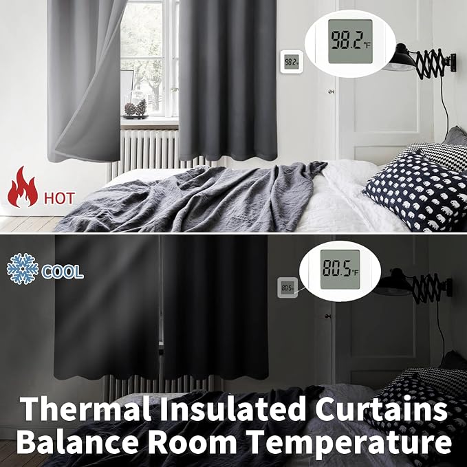BGment Thermal Insulated 100% Blackout Curtains for Bedroom with Black Liner, Double Layer Full Room Darkening Noise Reducing Grommet Curtain (52 x 72 Inch, Dark Grey, 2 Panels)