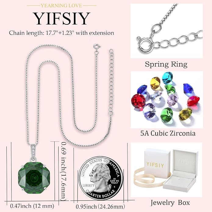 YIFISIY Rose Necklaces for Women, 925 Sterling Silver Rose cut Birthstone Pendant Octagonal Flower Jewelry Gifts for Her