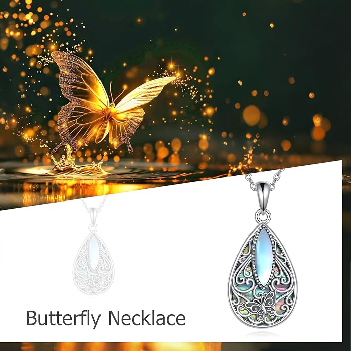 ONEFINITY Filigree Moonstone Necklace 925 Sterling Silver Bohemian Irish Celtic Necklace Abalone Shell Filigree Jewelry Gifts For Women