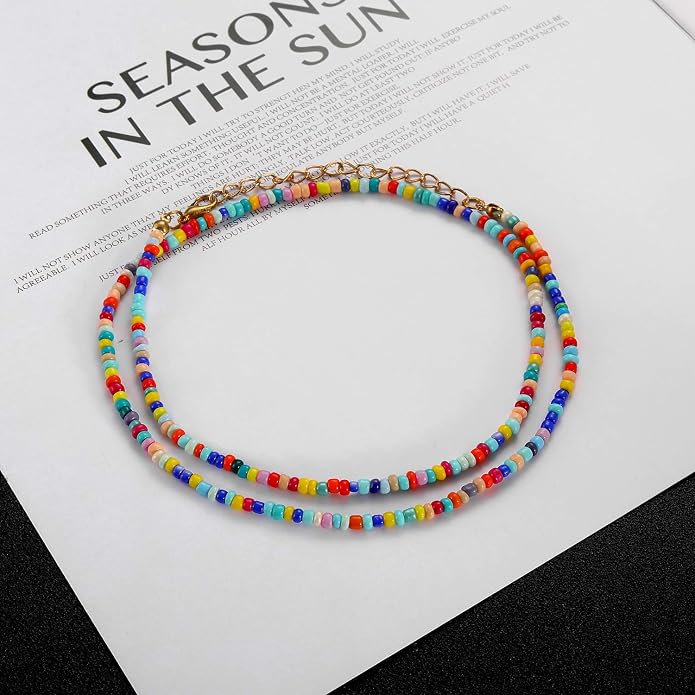 Starain Small Bead Anklets for Women Beach Foot Ankle Bracelet Cute Colorful Boho Beaded Anklets 8 inches