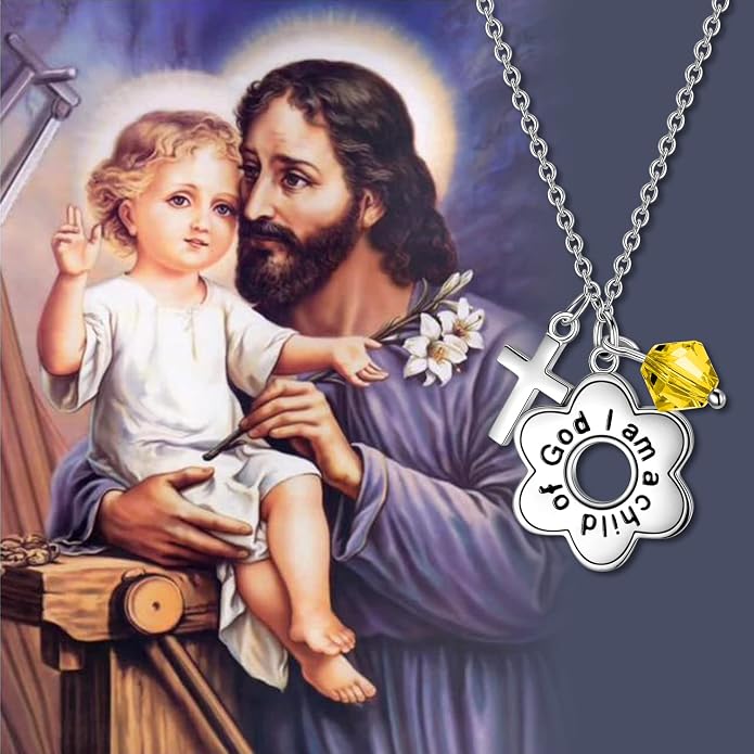AOBOCO 925 Sterling Silver I Am a Child of God Daisy Necklace Jewelry Birthday Birthday Baptism Communion Gifts for Girls