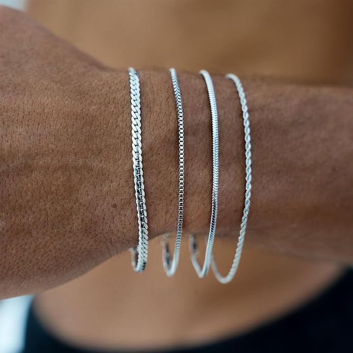 Mens Bracelet - Dainty Gold/Silver Chain Bracelet Stack 14K Gold Plated Silver Bracelets for Men Stainless Steel Adjustable Cross Charm Cuban Link Bracelet Snake Jewelry Set to Men Dad Birthday Day