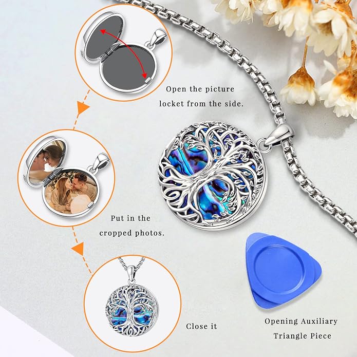 Jewelry Gifts - Tree of Life Necklace Sterling Silver Abalone Shell/Opal/Moonstone/Black Onyx/Turquoise/Malachite/Crystal Family Tree of Life Jewelry for Women Men