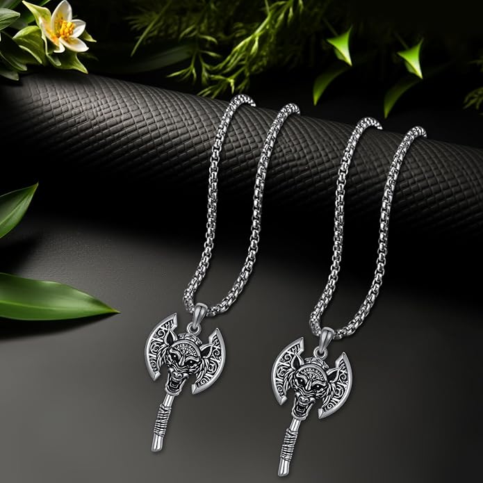 Eusense Viking Necklace for Men Women 925 Sterling Silver Pendant Thors Hammer/Norse Runes/Odin's Ravens/Wolf/Dragon/Snake/Yggdrasil/Freya/Helm of Awe/Valknut/Triskelion/Axe/Shield Viking Jewelry