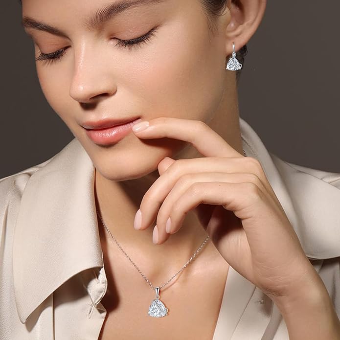 Birthstone Necklace for Women 925 Sterling Silver Triangle cut CZ Halo Pendant Necklaces Infinity Jewelry Gift for Birthday Christmas Mother's Day