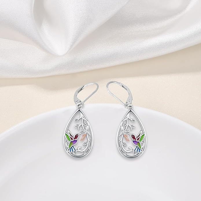 Odinstone 925 Sterling Silver Earrings Tree of Life Teardrop Moonstone Dangle Drop Leverback Earrings for Women
