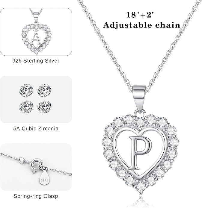 Infinity Heart Necklaces for Women, S925 Sterling Silver Initial Necklace Womens Jewelry Mothers Day Gifts Girls Valentines Gifts for Her Christmas Birthday Gifts for Women Mom Wife Girlfriend