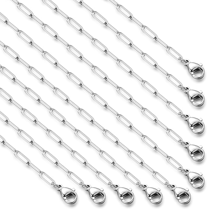 10PCS Paperclip Chains Necklace Bulk 2.5MM 18 Inches Stainless Steel Finished Paperclip Link Chain Bulk forJewelry Making