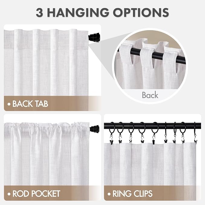 MIULEE Thick Linen White Curtains, 42Wx108L, Semi Sheer Linen Textured | Light Filtering Window Privacy Drapes with Back Tab Rod Pocket for Farmhouse/Living Room/Bedroom, Set of 2