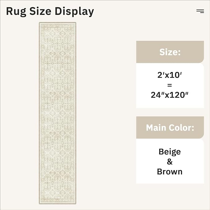 Soalmost Runner Rug 2x10 Washable Non-Slip Hallway Runner Rugs for Kitchen Bathroom Laundry Room Beige/Brown Vintage Floor Carpet Runners for Hallways Entryway