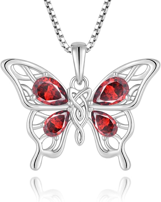 Butterfly Necklace 925 Sterling Silver Celtic Knot Pendant Teardrop Birthstone Twisted Jewelry for Women