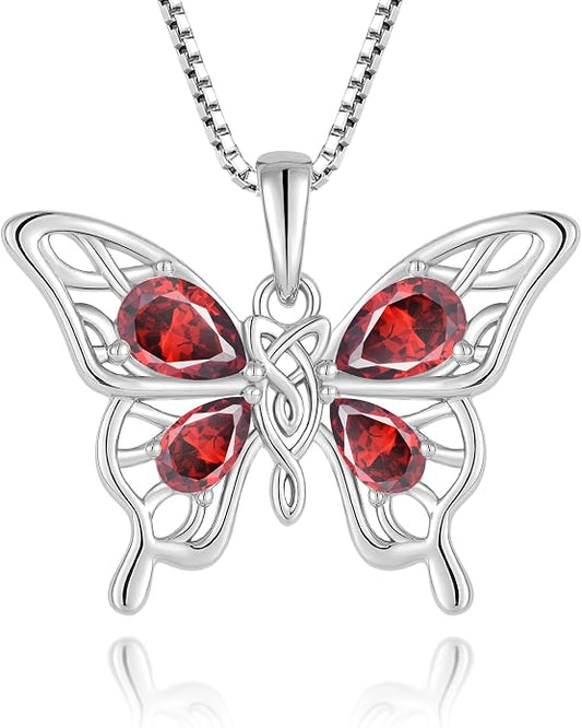 Butterfly Necklace 925 Sterling Silver Celtic Knot Pendant Teardrop Birthstone Twisted Jewelry for Women