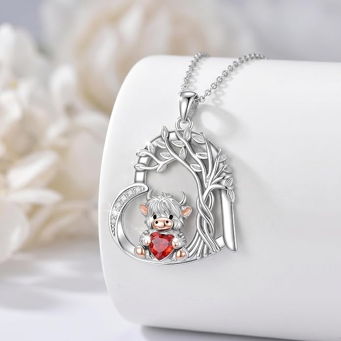 PELOVNY Teddy Bear Necklace for Women 925 Sterling Silver Bear/Highland Cow/Fox/Cat/Axolotl Birthstone Necklace Christmas Birthday Jewelry Gifts for Mom Daughter Wife Sister