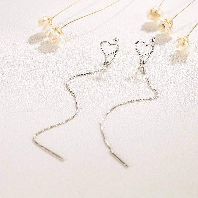 925 Sterling Silver Tassel Chain Dangle Earrings for Women Sparkling Long Fringe Dangle Drop Earrings Bling Line Minimalist Wedding Studs Earring Jewelry Birthday Christmas Gifts for Her