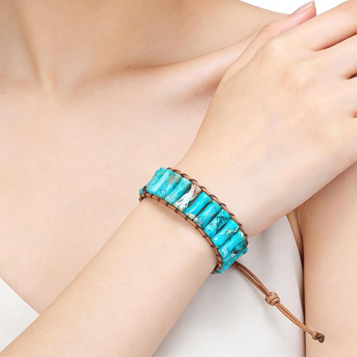 Plumiss Women Boho Handmade Natural Stone Crystal Leather Bead Wrap Bracelets Collection