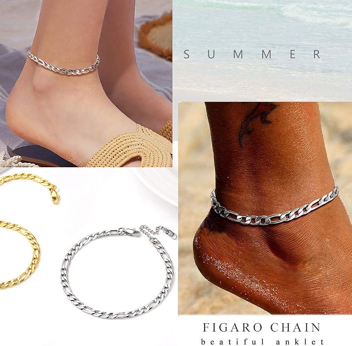 PROSTEEL Gold/Silver Anklets for Women Waterproof, 14K Gold Plated Ankle Bracelet Non Tarnish, Jewelry Gifts Adjustable