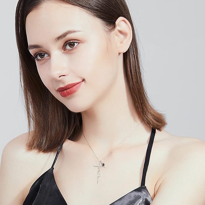 PRAYMOS Faith Cross Necklace for Women 925 Sterling Silver Pendant Necklace With Birthstone Initial Christian Religious Confirmation Baptism Mothers Day Gifts