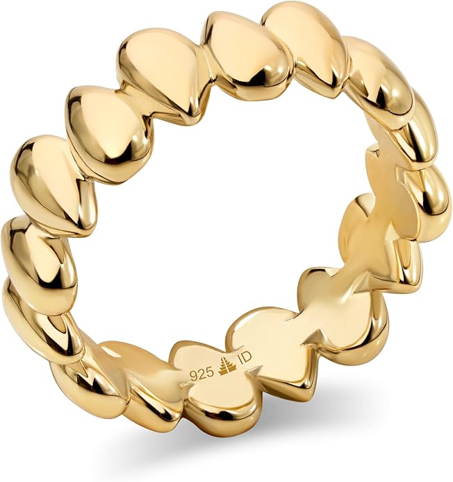 DEVATA Gold or Rhodium Plated Sterling Silver 925 – Eternity, Band Ring for Women – Heart, Knot, Clover, Infinity, Mariner, Cable, Curb, Cuban, Figaro, Daisy, Rope, Ribbed, Dome