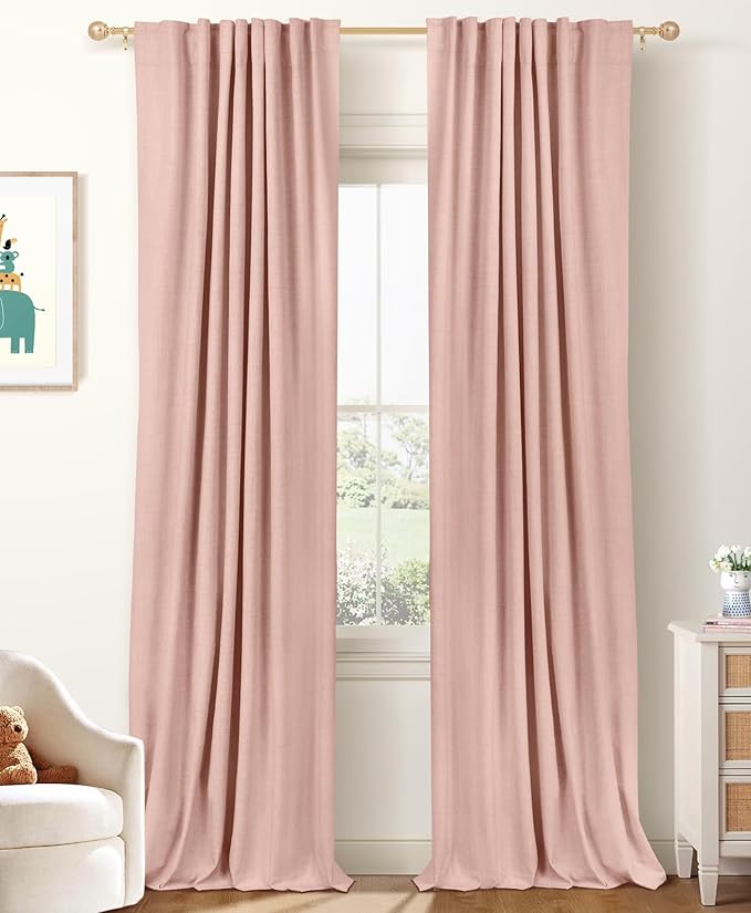 100% Blackout Shield Linen Blackout Curtains for Bedroom 80 Inches Long,Back Tab/Rod Pocket Living Room Drapes,Thermal Insulated Textured Blackout Curtains 2 Panels Set,50" W x 80" L,Blush Pink