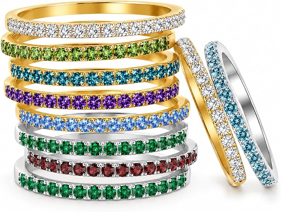 Birthstone Rings For Women, Silver Stackable Cubic Zirconia Stainless Steel Birth Stone Ring To My Daughter/Mom Birthday Unique Gifts Jewelry