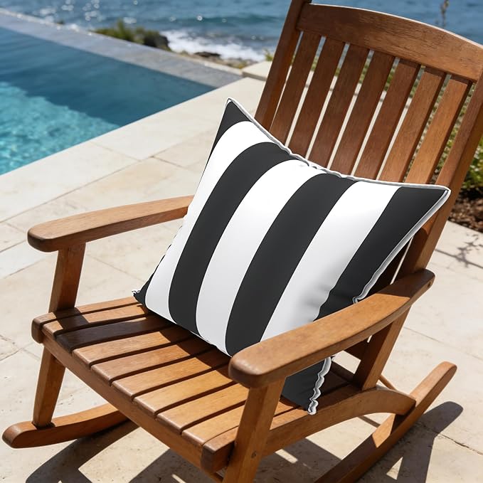 LVTXIII Outdoor Throw Pillows 20x20 Patio Waterproof Square Pillows with Piping Fade Resistant Accent Pillow for Spring Summer Garden Decoration, Set of 2, Cabana Black