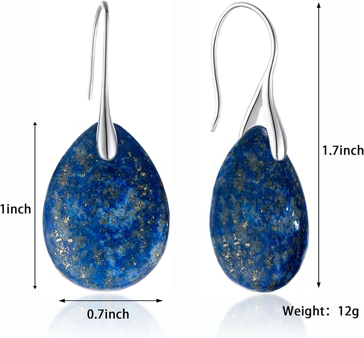 925 Sterling Silver Natural Crystal Agate Dangle Earrings, Waterdrop Teardrop Shape