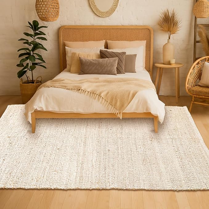 Chardin Home 9x12 Jute Cotton Hand Woven Area Rug, Natural Jute/Cream Braided Boho Farmhouse Rug, Rustic Vintage Reversible Natural Fiber Rug for Living Room, Bedroom, Dining Room, Office, or Entryway
