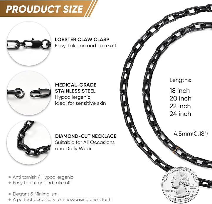 VNOX Paperclip Necklace for Men Women, 4.5/6.5/7mm Solid Diamond-Cut Chunky Stainless Steel Anchor Link Chain Mens Necklaces Jewelry Gifts, 18/20/22/24 Inchs