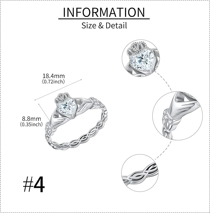 Claddagh Rings 925 Sterling Silver Claddagh Celtic Knot Promise Ring Wedding Engagement Celtic Irish Jewelry Mothers Gifts for Women Mom Grandma