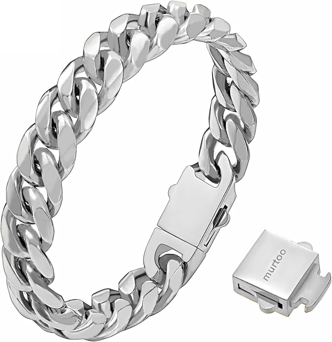 murtoo Mens Cuban Link Chain Bracelet, 6/8/12MM Stainless Steel Bracelets for Men Silver Black Gold, Hip Hop Link Bracelet with Detachable Clasp Gift for Men Him