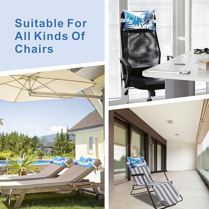 JMGBird Outside Pillows Blue Outdoor Pillows with Adjustable Straps | 10x16 Waterproof Outdoor Pillow covers with insert 4 Throw Pillows Headrest Cushions for Pool Patio Beach Chair