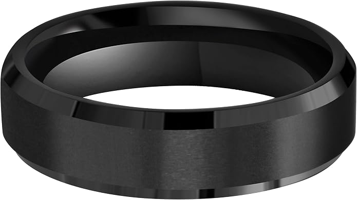 6mm 8mm 10mm Black Tungsten Wedding Band Ring Men Women Matte Finish Beveled Edges Comfort Fit Size 5 To 17