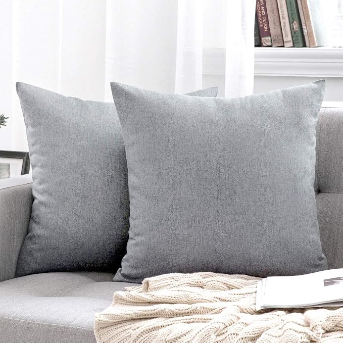MIULEE Pack of 2 Decorative Outdoor Solid Waterproof Throw Pillow Covers Faux Linen Garden Farmhouse Cushion Cases for Patio Tent Balcony Couch Sofa 20x20 Inch Light Grey