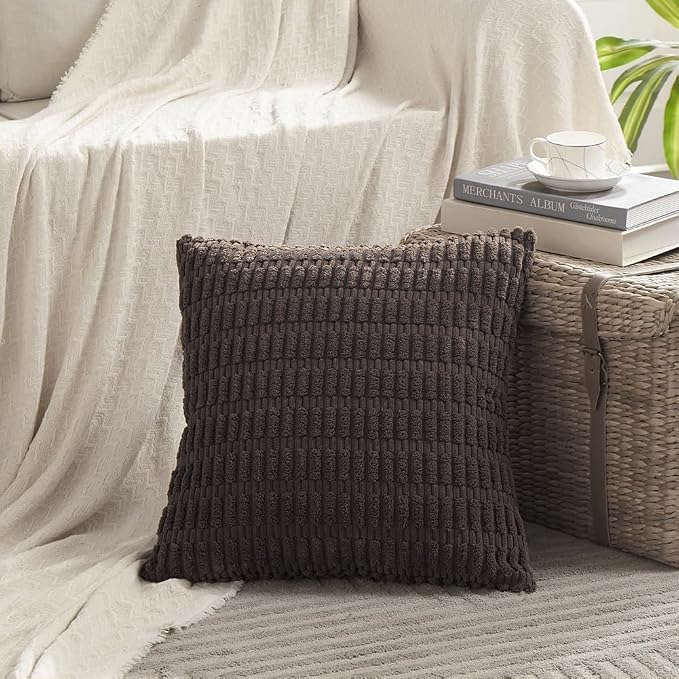 Fancy Homi 4 Packs Decorative Throw Pillow Covers for Living Room Couch Bed, Modern Farmhouse Boho Home Décor Accent Cushion Case, 18" x 18", Dark Brown