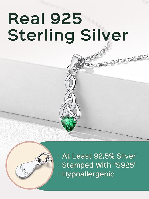 ChicSilver Bow and Cat Birthstone Necklace, 925 Sterling Silver Pendant Necklaces for Women, Hypoallergenic Silver Choker with 16 inch Rolo Chain, 12 Months Jewelry for Valentines Mothers Day Christmas