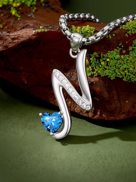 Birthday Gifts for Women Alphabet A to Z Initial Birthstone Pendant Necklaces for Women - 18k White Gold Plated Personalized Name Jewelry Anniversary Graduation Gifts for Wife Her Daughter Girlfriend(with Gift Box)