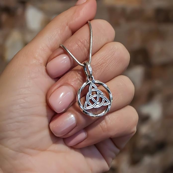 925 Sterling Silver Celtic Knot Necklace - Triquetra Necklace Trinity Knot Pendant - Protection Love Amulet - Irish Pagan Wiccan Jewelry for Women Men - Handmade