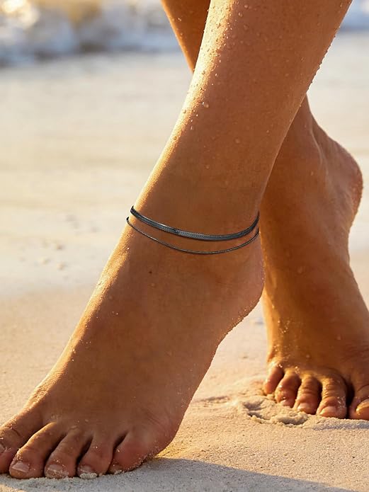 PROSTEEL Ankle Bracelets for Women Waterproof, Layered Stainless Steel Summer Beach anklets, Silver/Gold 8-10.5 Inch Adjustable, Come with Box