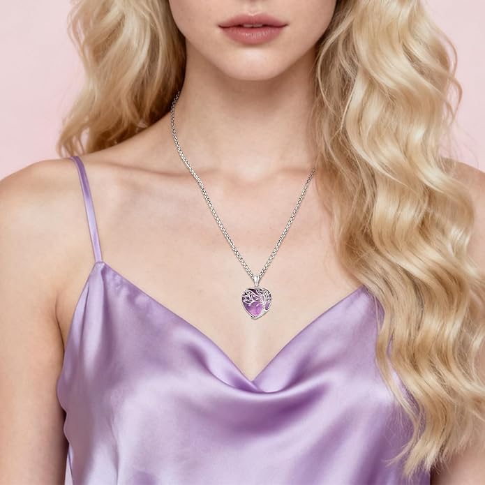 Turquoise/Amethyst/Moonstone/Black Onyx Tree of Life Necklace for Women Hummingbird Necklaces White Gold Plated Copper Jewelry