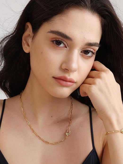 FRUMOS Gold Plated Necklace for Women, Dainty Layered Chain Necklace, Fashion Jewelry for Daily Wear