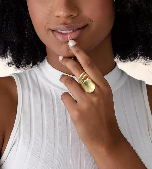 Chunky Rings for Women Gold and Silver Statement Rings Mask Dome Gold Plated Fashion Band Ring Cocktail Costume Jewelry Gift