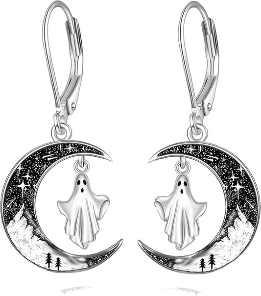 Black Cat/4th of July/Bat/Spider/Pumpkin/Wolf/Bunny/Sun and Moon/Turtle/Raven 925 Sterling Silver Leverback Dangle Earrings Moon Gothic Christmas Earrings Jewelry Gift for Women