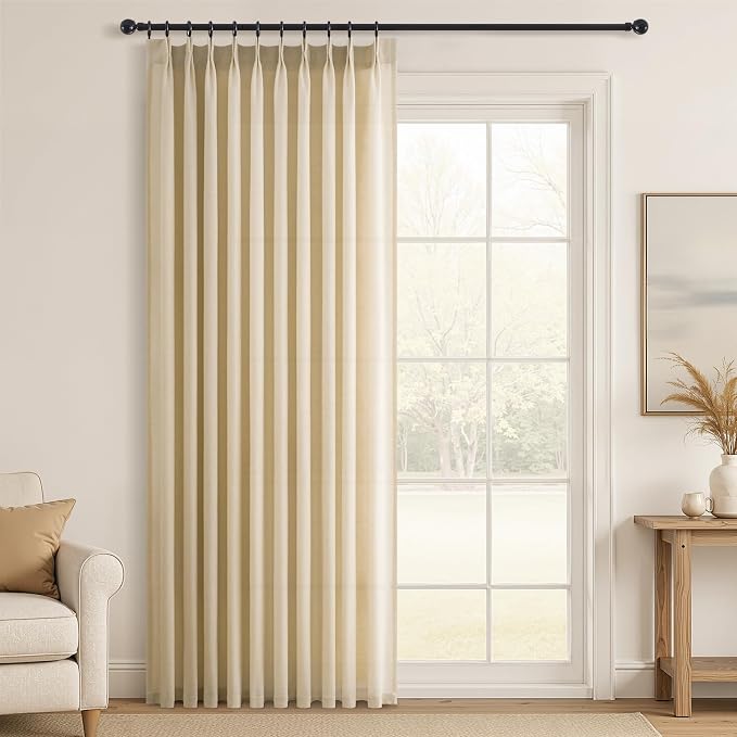 Topfinel 102 Inch Curtains 1 Panels Set,One Packs Pinch Pleat Back Tab Linen Window Semi Sheer Privacy Thick Decorative Curtain Drapes for Living Room Bedroom,60x102 in Long,Natural Linen