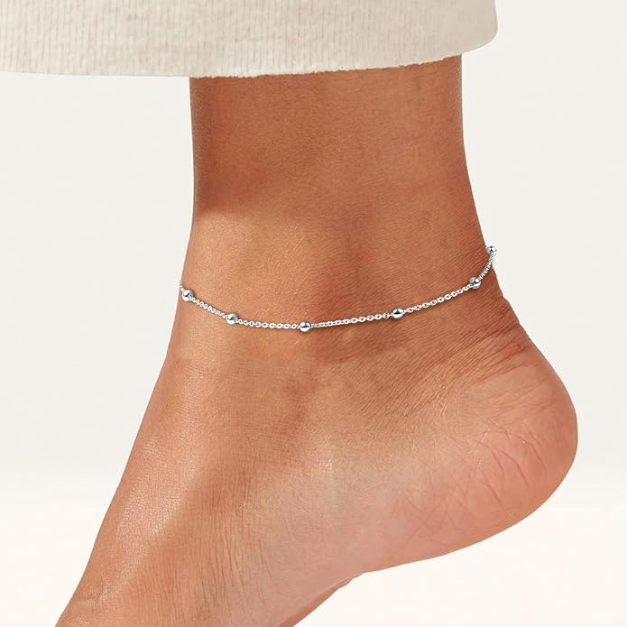 ChicSilver 925 Sterling Silver Ankle Bracelet for Women, Simple Cuban Link/Figaro/Twist Rope Chain Anklets for Beach Party(with Gift Box)