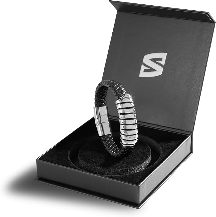 SERASAR Premium Leather Bracelet Men | Stainless Steel Magnetic Clasp | Three Colors | Jewelry Box Included