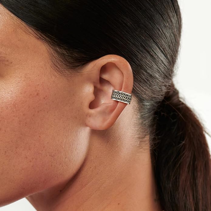 CHIC & ARTSY 925 Sterling Silver Ear Cuffs for Women, Non Piercing Clip On Cartilage Cuffs, Adjustable Fake Conch & Helix Earrings, Gold Plated & Oxidized Various Styles